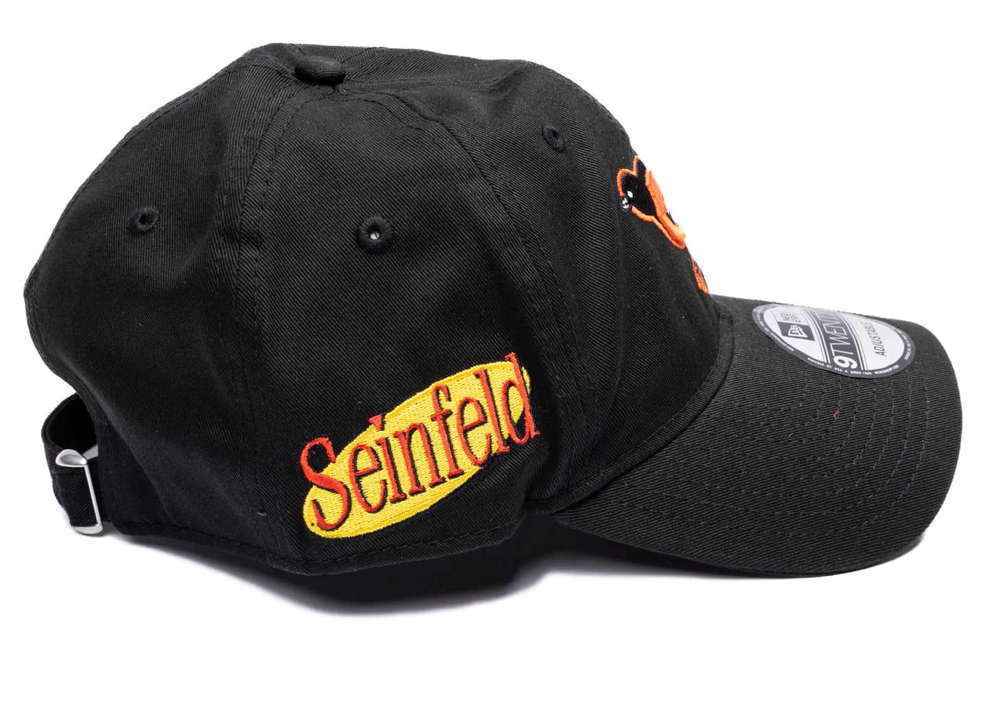 New Era x Seinfeld Baltimore Orioles 9TWENTY Adjustable Hat in Black, side view