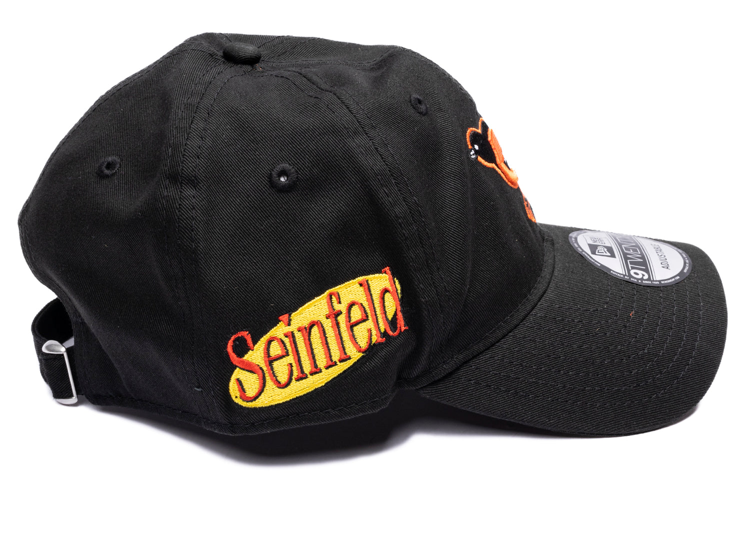 New Era x Seinfeld Baltimore Orioles 9TWENTY Adjustable Hat in Black, side view