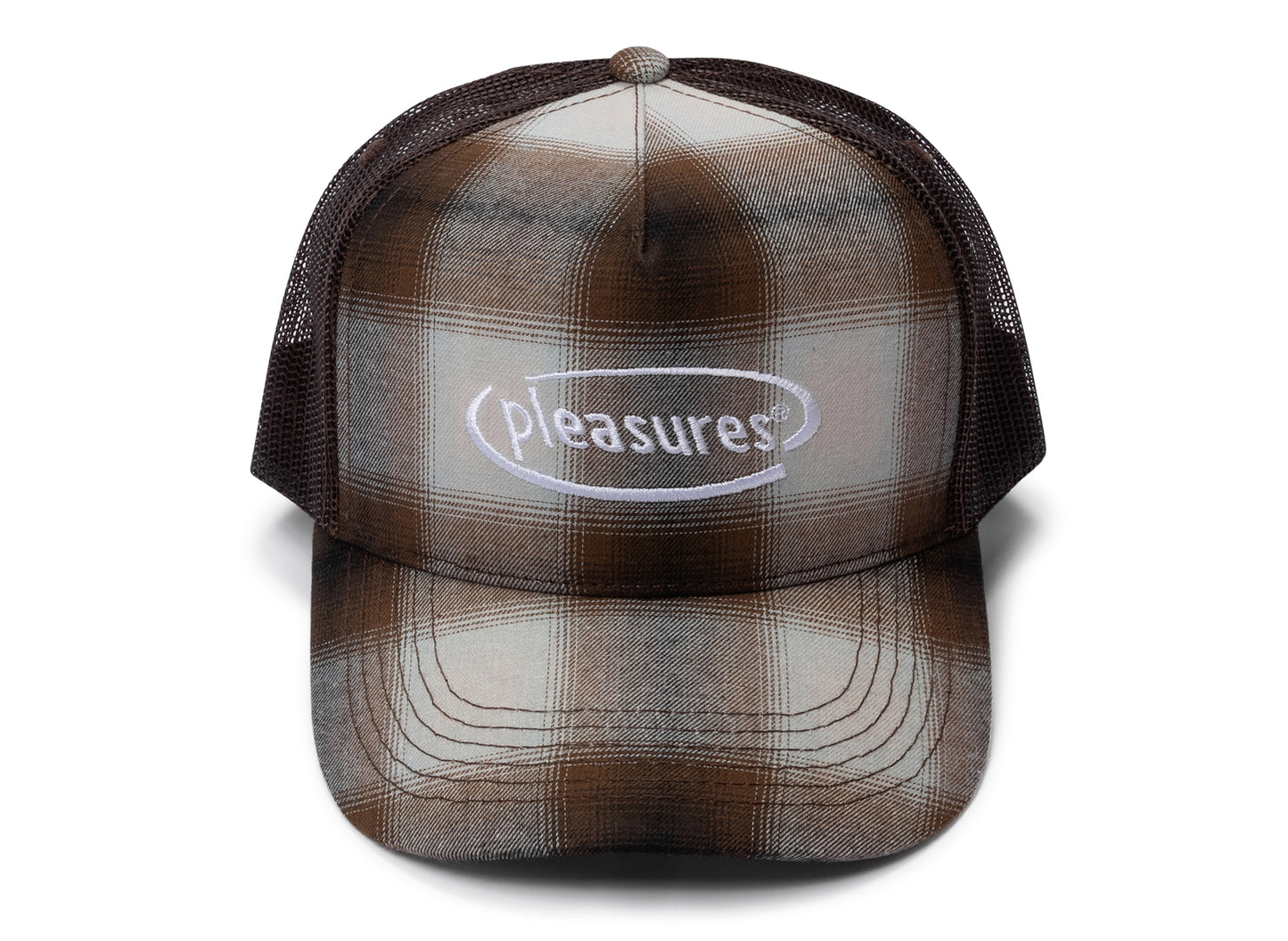 Pleasures Happier Plaid Trucker Cap in Brown