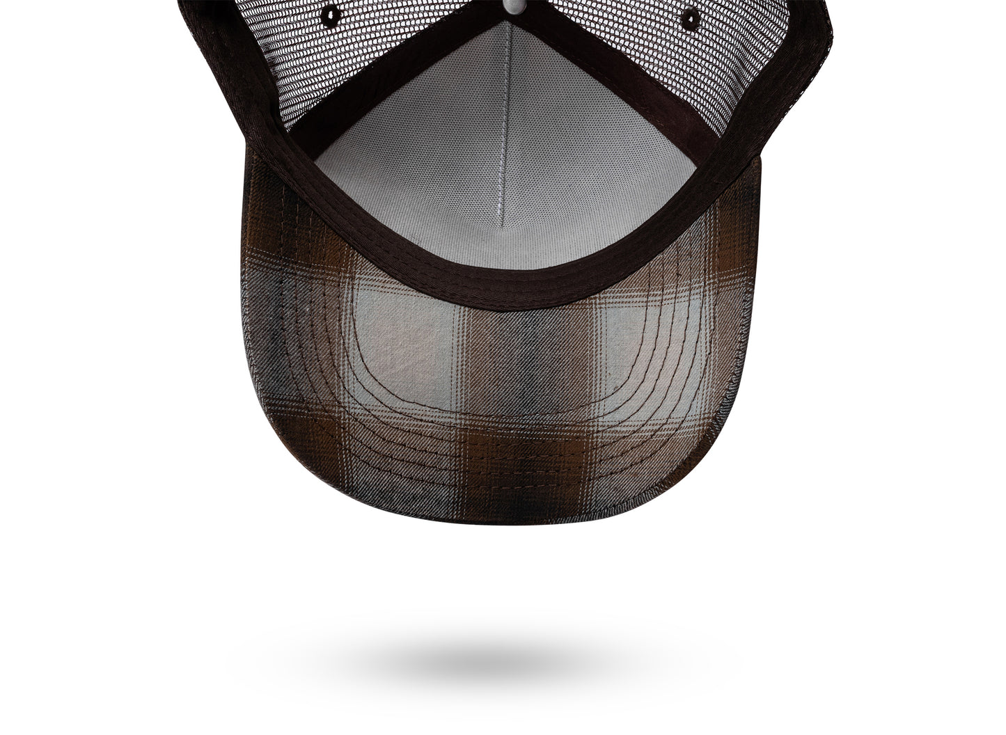 Pleasures Happier Plaid Trucker Cap in Brown — view 3