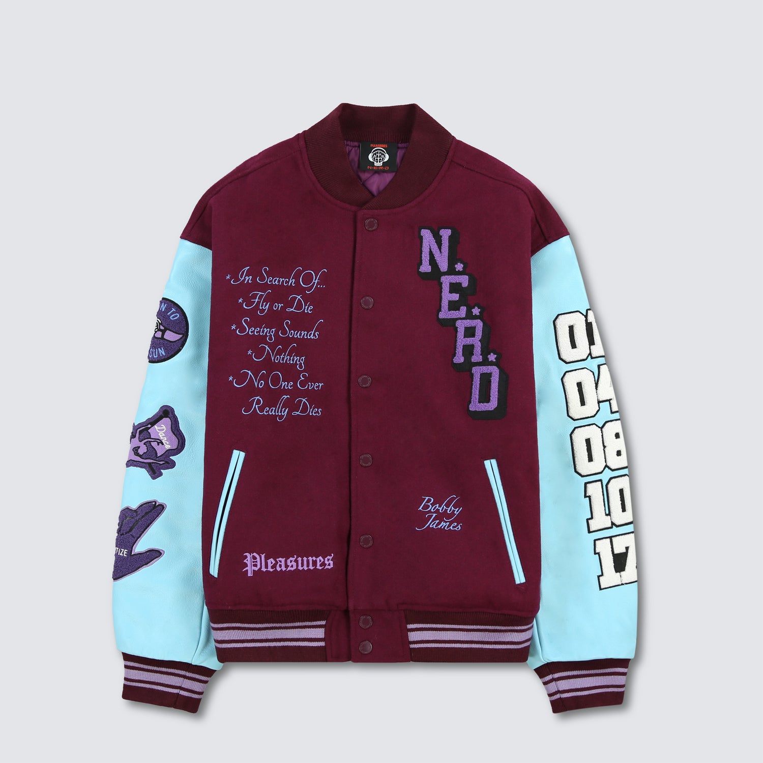 Pleasures NERD Varsity Jacket in Purple