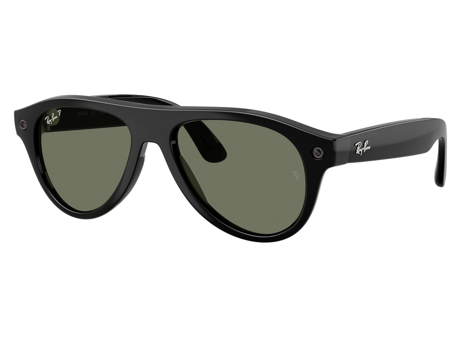 Ray-Ban Meta Aviator (Gen 3) Sunglasses in Shiny Black w/ G15 Green Polar Lenses view 3