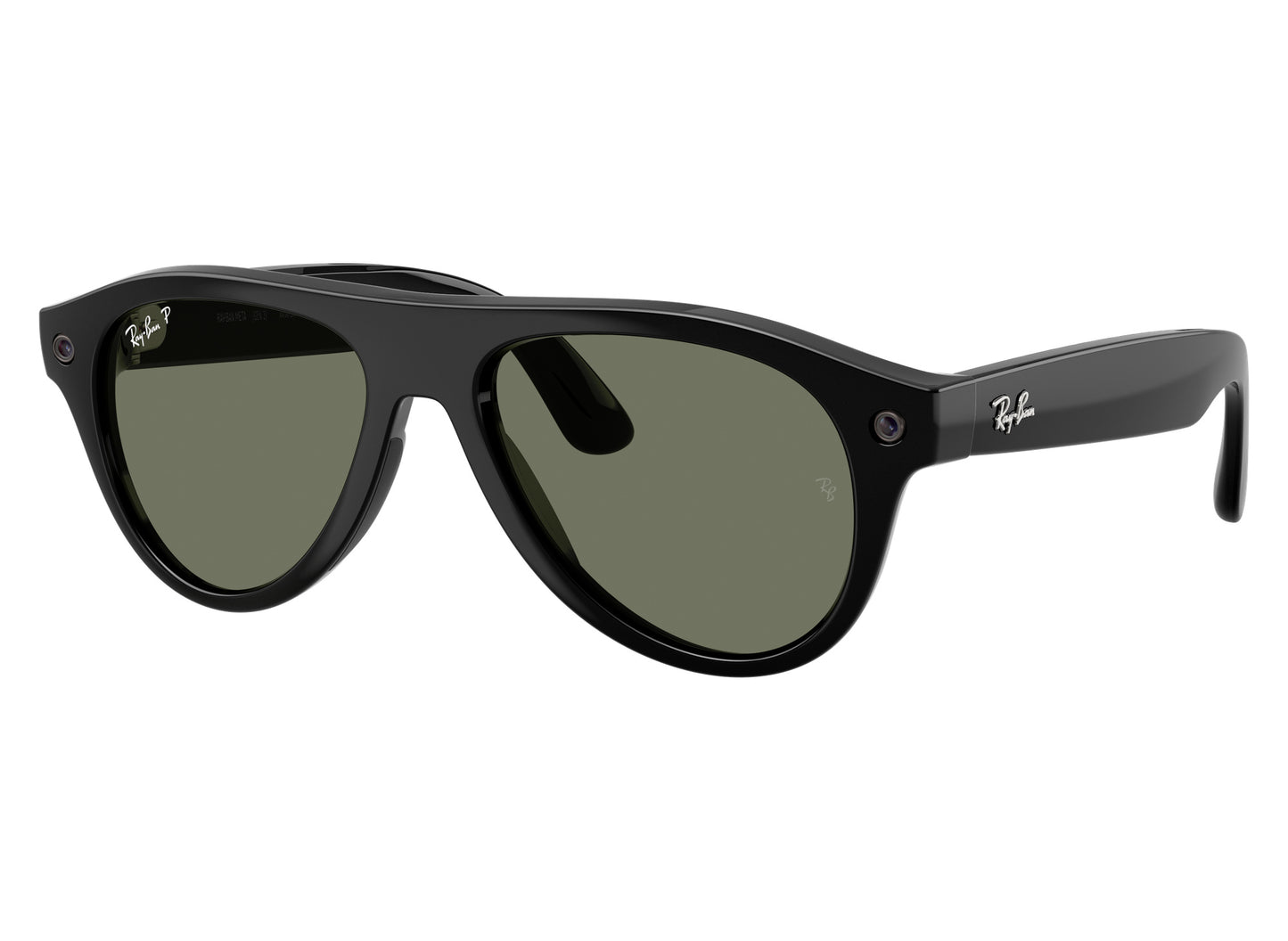 Ray-Ban Meta Aviator (Gen 3) Sunglasses in Shiny Black w/ G15 Green Polar Lenses view 6