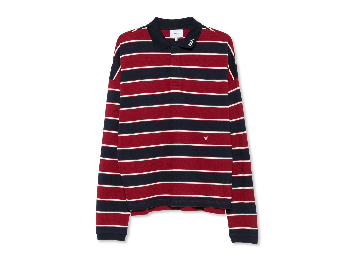 Rhude Fontaine Striped LS Polo in Bordeaux