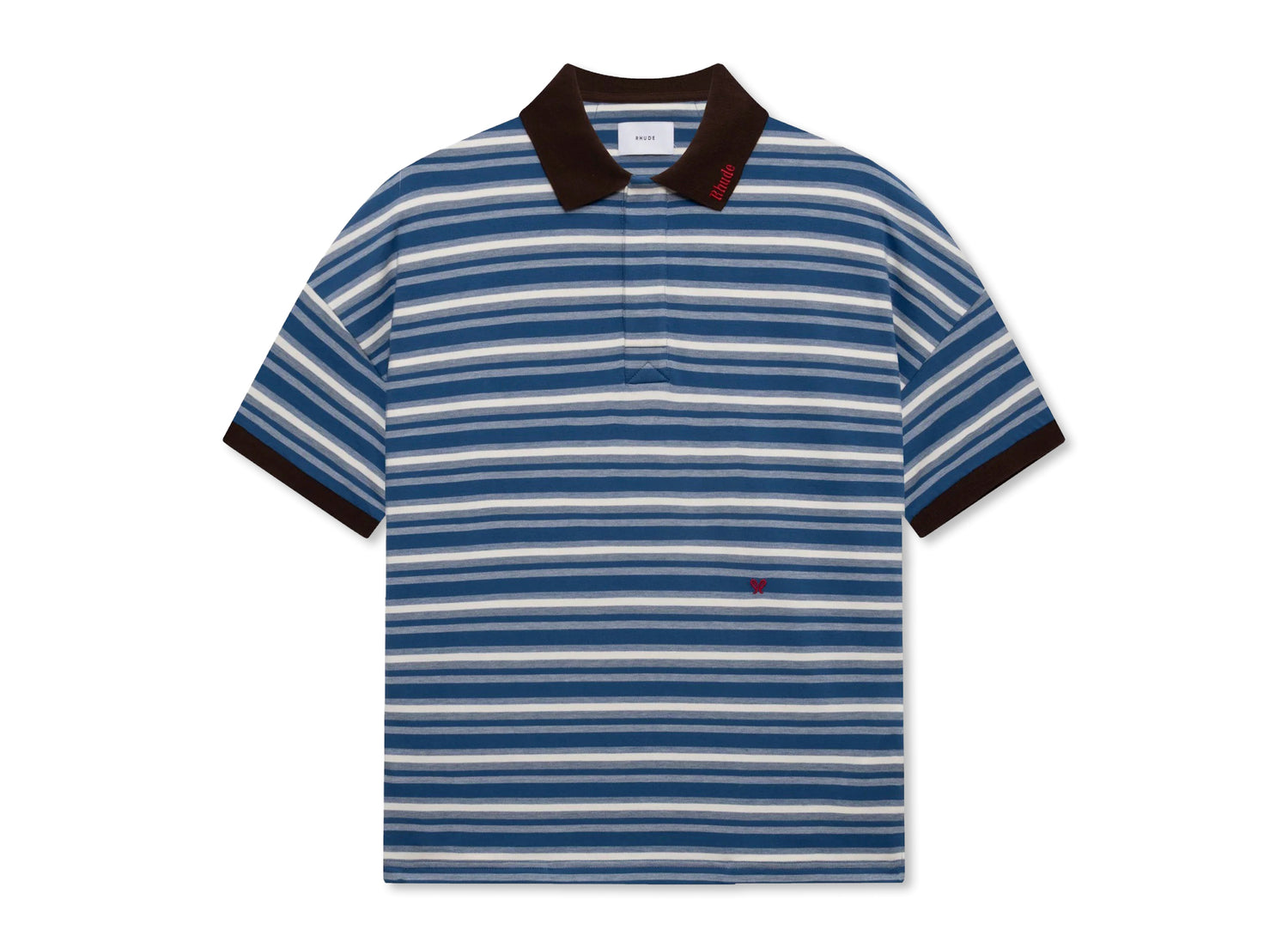 Rhude Fontaine Striped LS Polo in Bordeaux