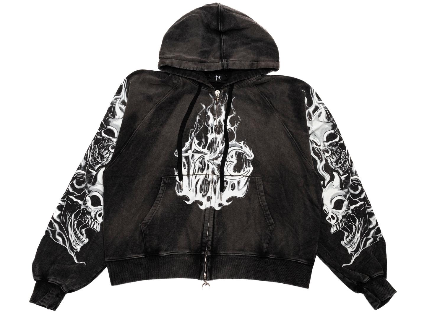 Thug Club Six Riding Skull Zip-Up Hoodie in Black, front view