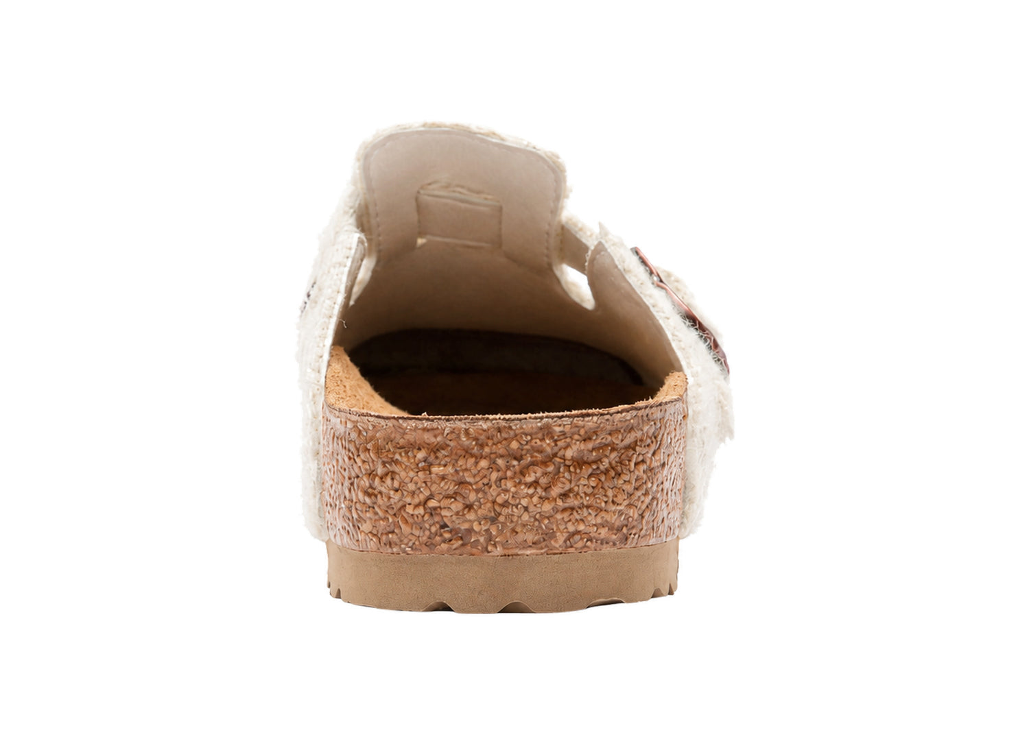 Women's Birkenstock x Cole Bennett Boston Woolly Moon in Off-White, heel view