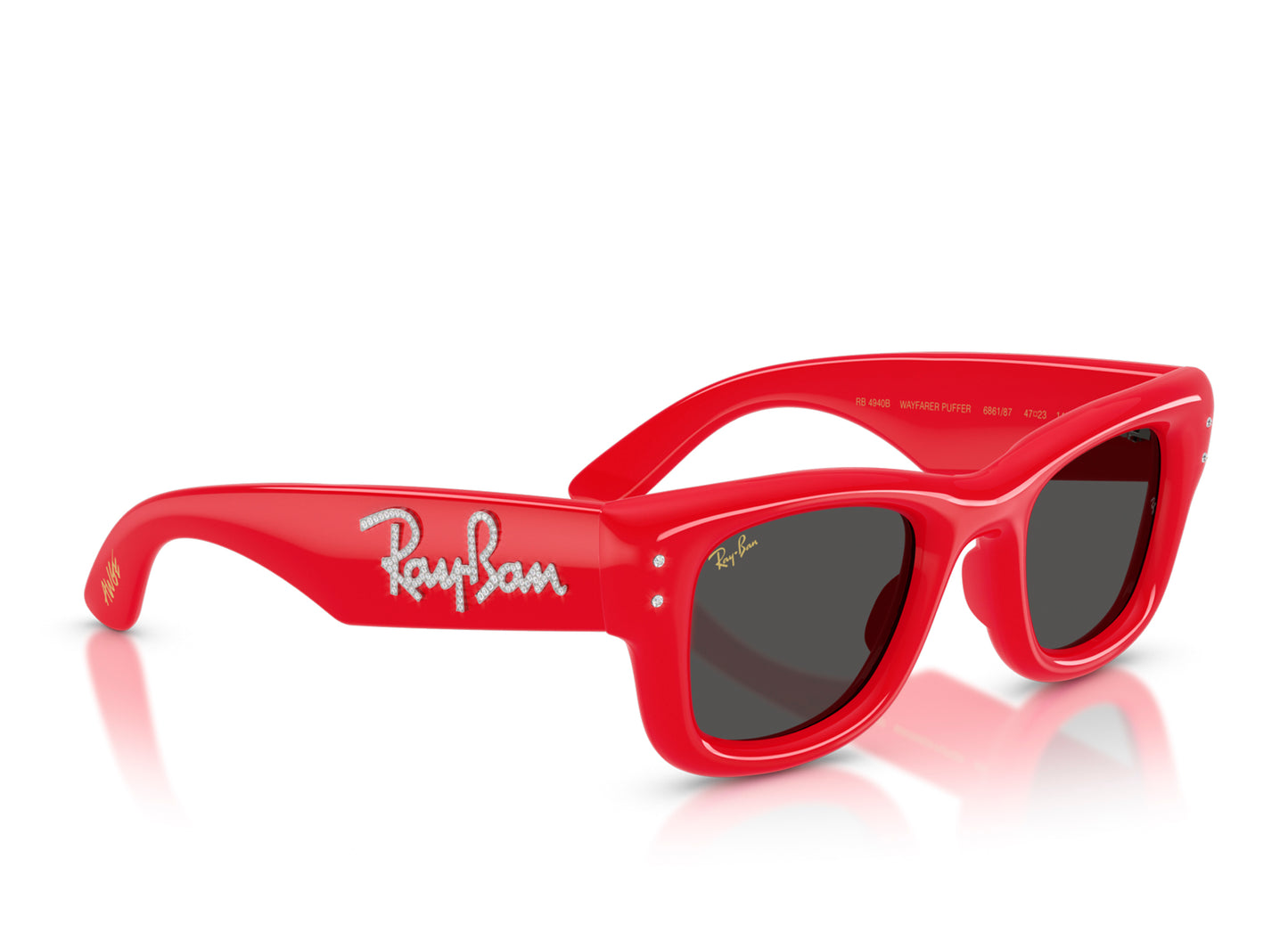 Ray Ban Wayfarer Acolchadas Rojas con Strass y Cristales Grises Oscuros