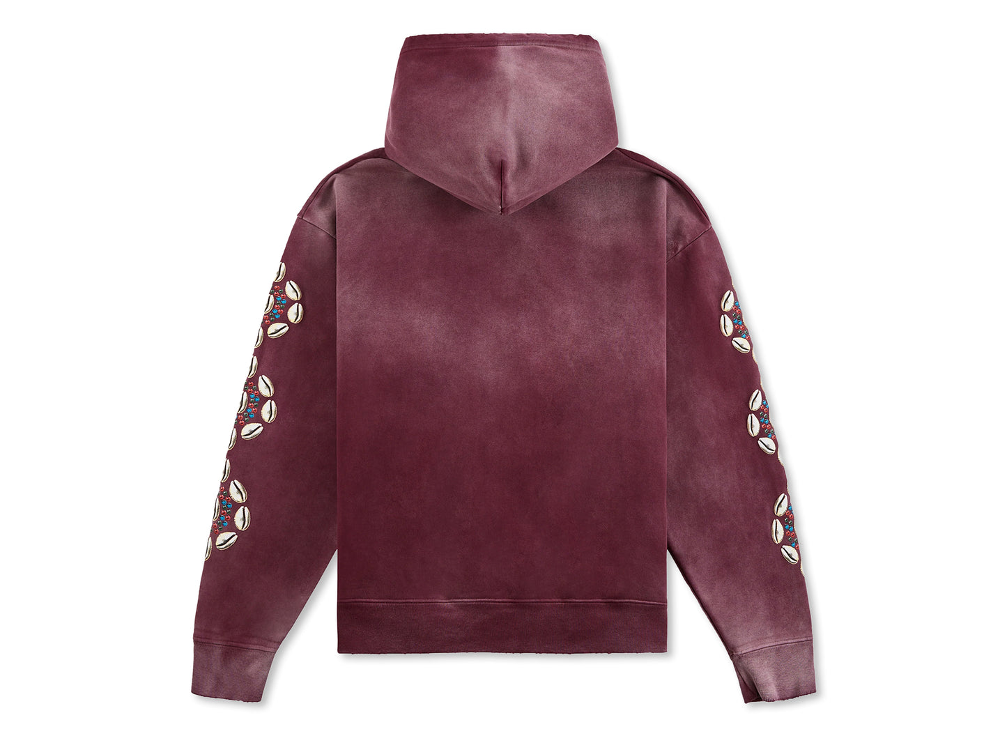 Barriers Cowrie Shell Hidden Pocket Hoodie in Burgundy Marble Dye