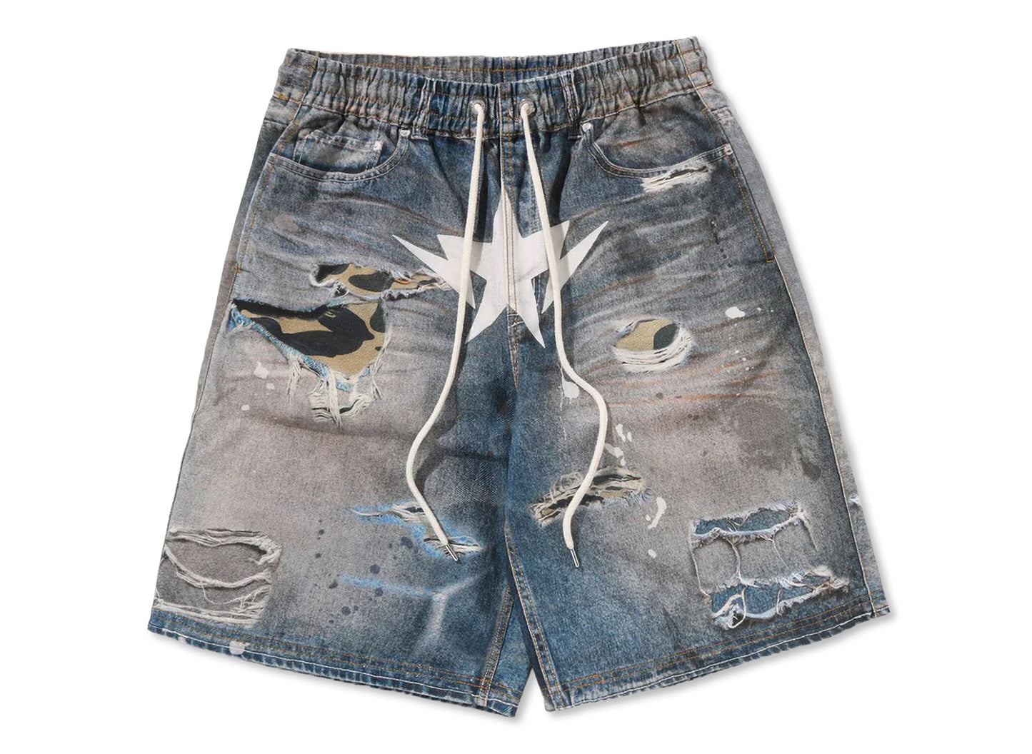 Pantalones cortos de corte holgado A Bathing Ape BAPE STA con estampado Fake en índigo claro