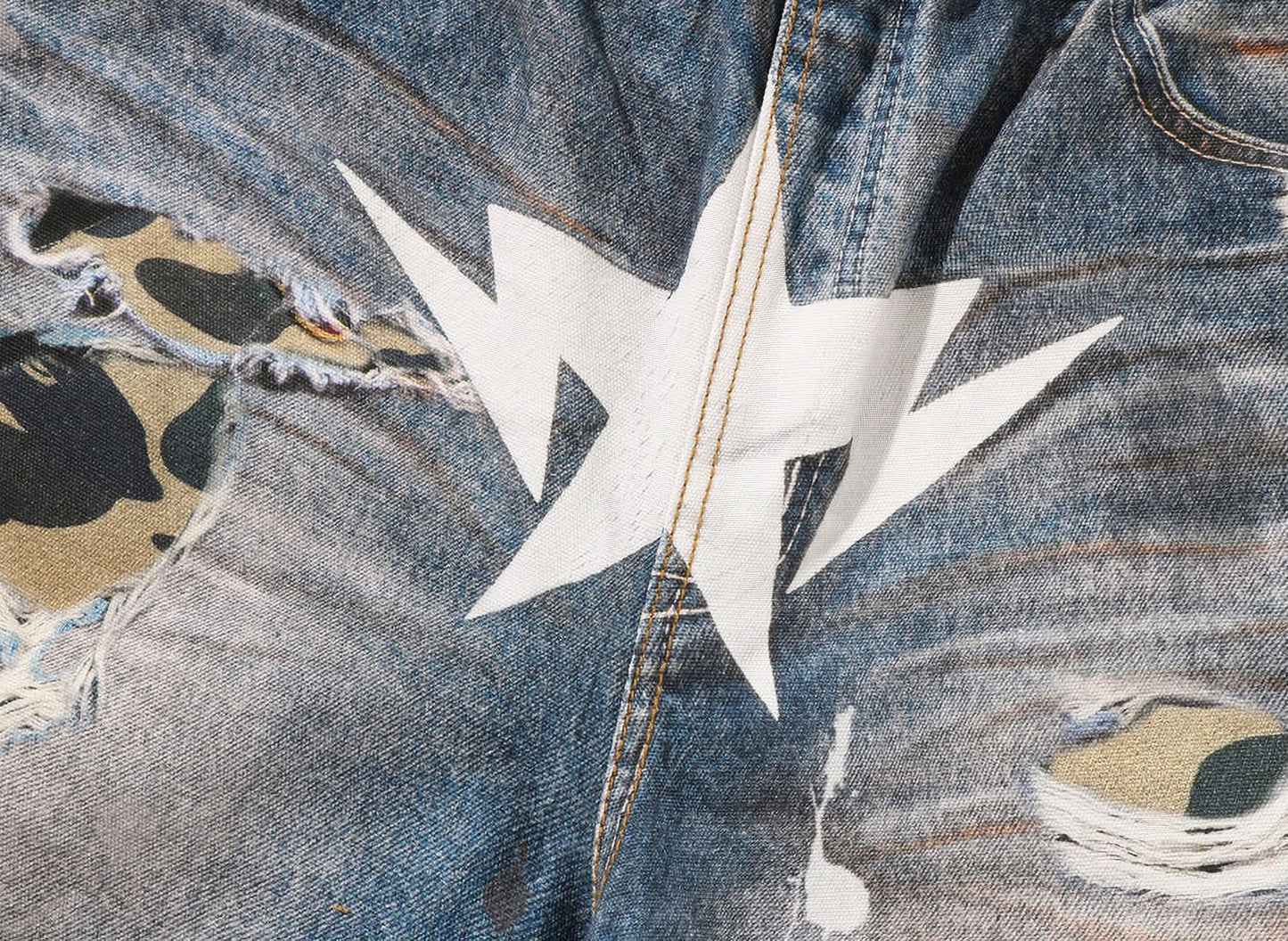 Pantalones cortos de corte holgado A Bathing Ape BAPE STA con estampado Fake en índigo claro