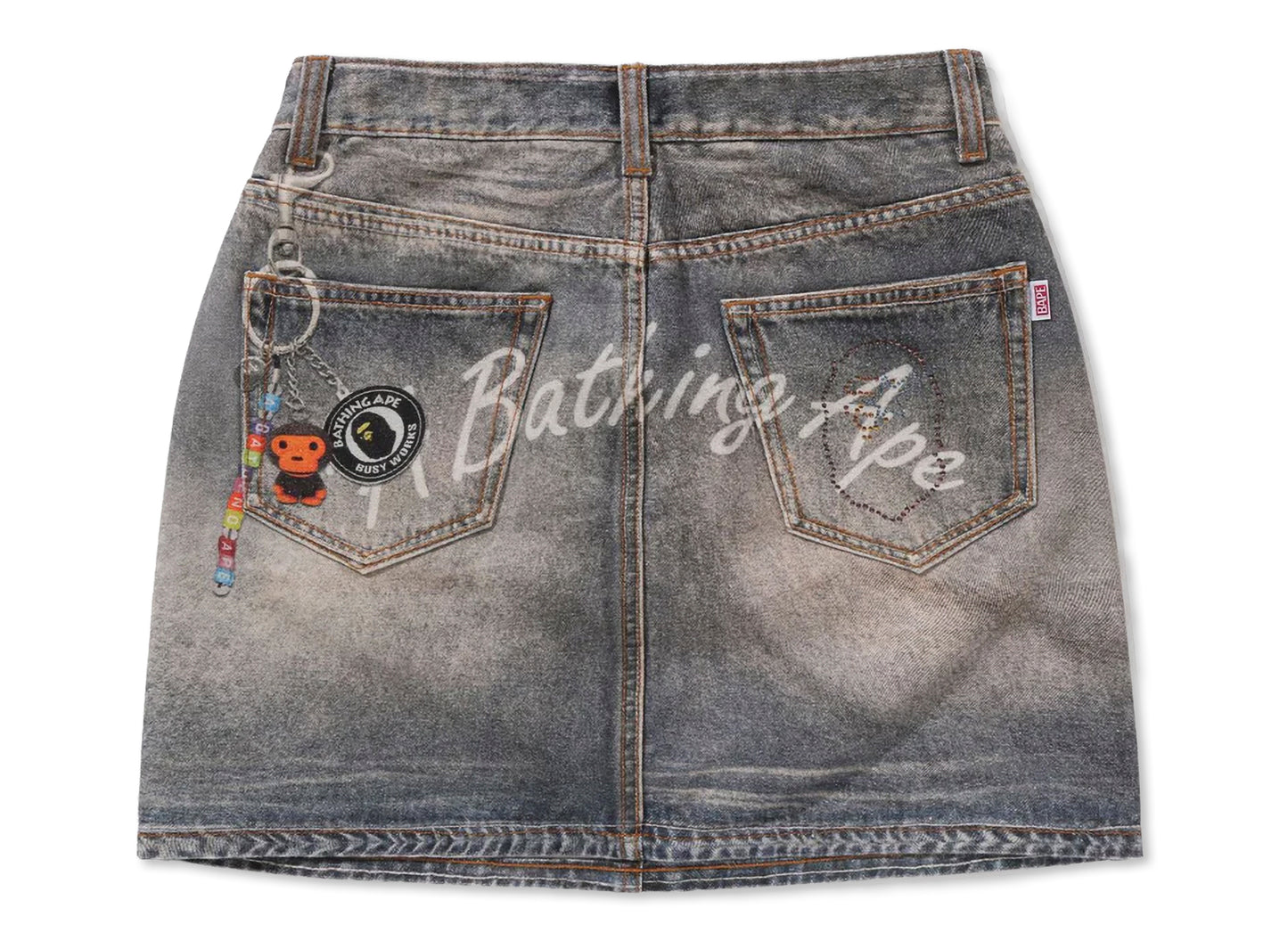 Women's A Bathing Ape Fake Print Multi Logo Denim Skirt in Indigo