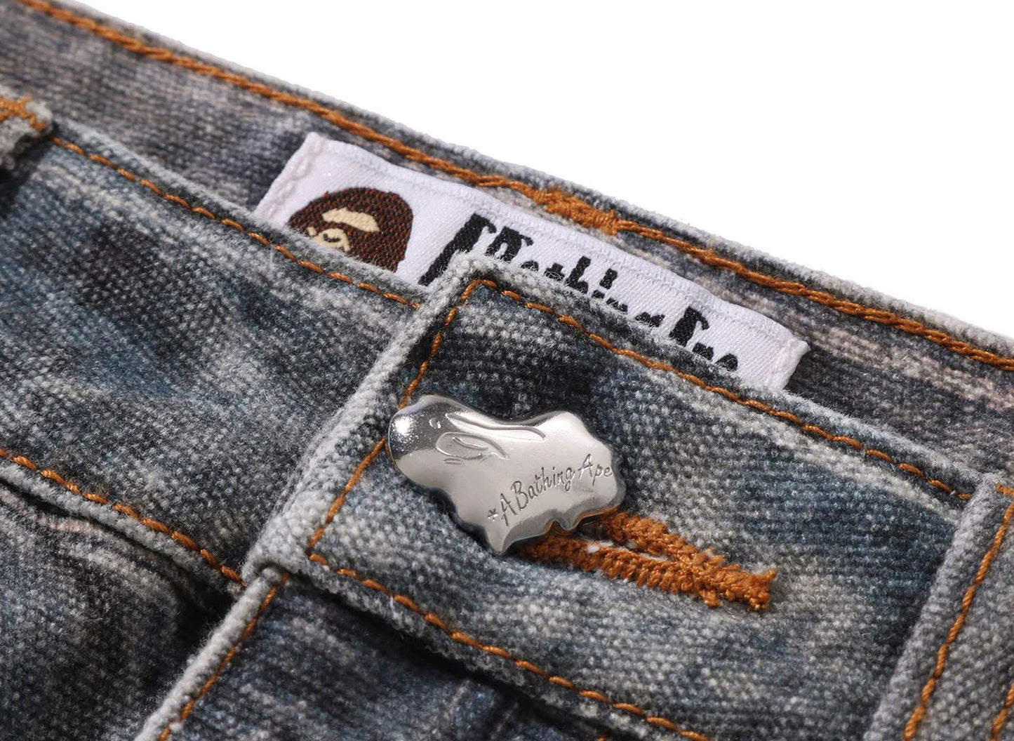 Women's A Bathing Ape Fake Print Multi Logo Denim Skirt in Indigo