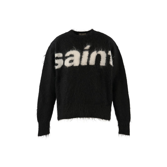 Saint Michael Mohair Crew Knit in Black — front studio view