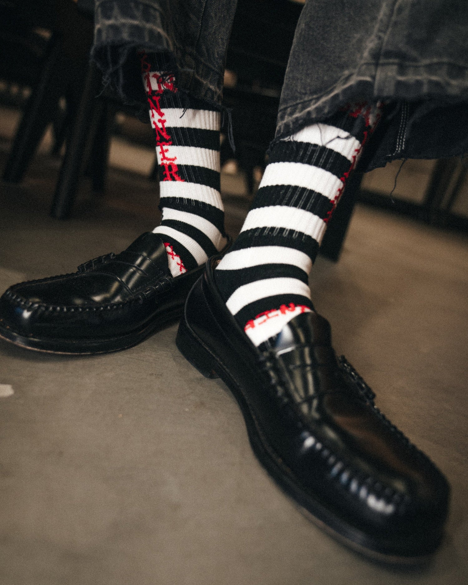 Saint Michael Border Socks in Black / White — product detail