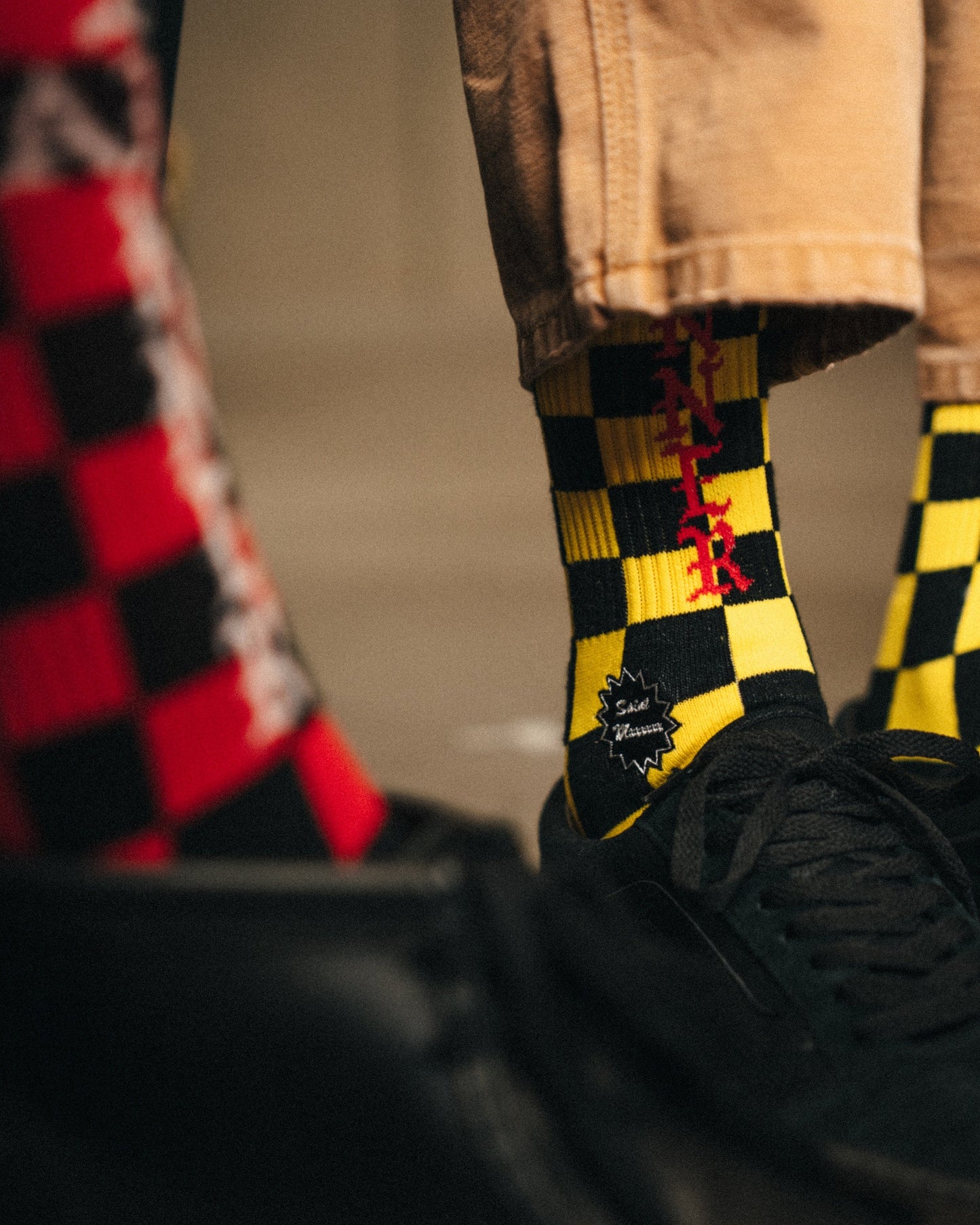 Saint Michael Check Socks in Black / Red — product detail
