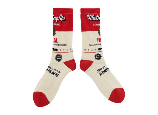 Saint Michael x BAPE Fainal Socks in Ecru and Red, men's socks