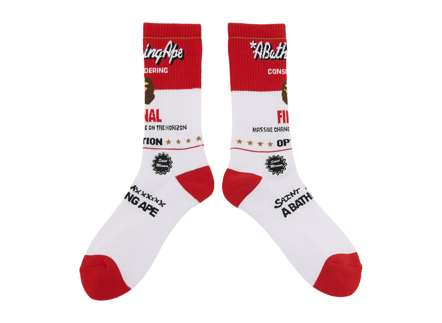 Saint Michael x BAPE Fainal Socks in White and Red, men's socks