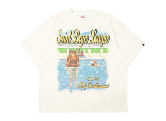 Saint Michael x BAPE Pool SS T-Shirt in White, men's white t-shirt