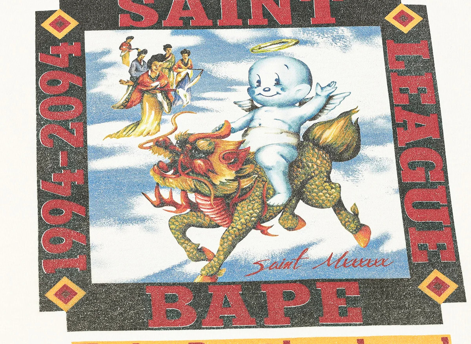 Saint Michael x BAPE Pool SS T-Shirt in White, men's white t-shirt, view 4