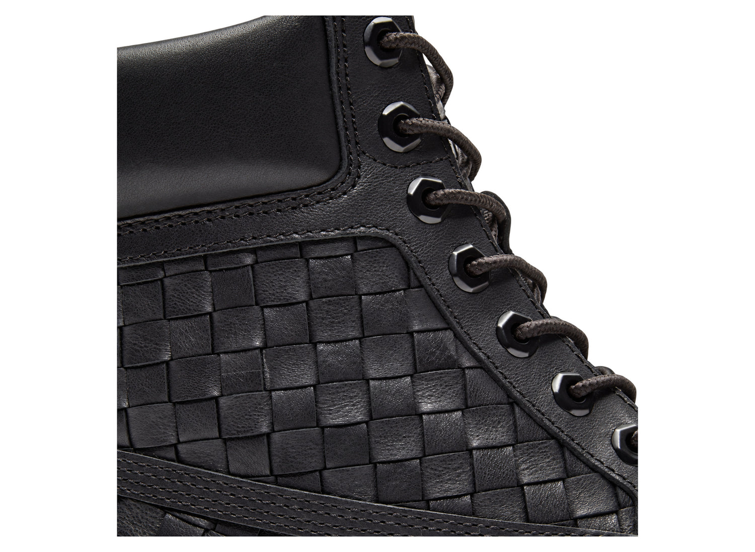 Timberland Premium 6-Inch Woven Boot in Black – woven ankle detail view