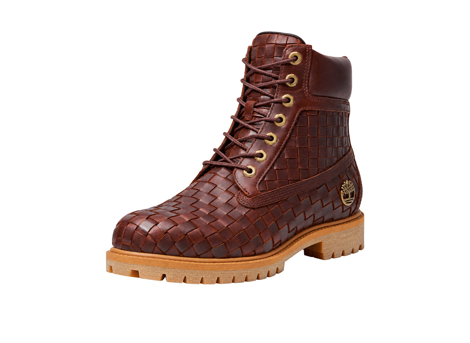 Timberland Premium 6-Inch Woven Boot in Burgundy – three quarter view