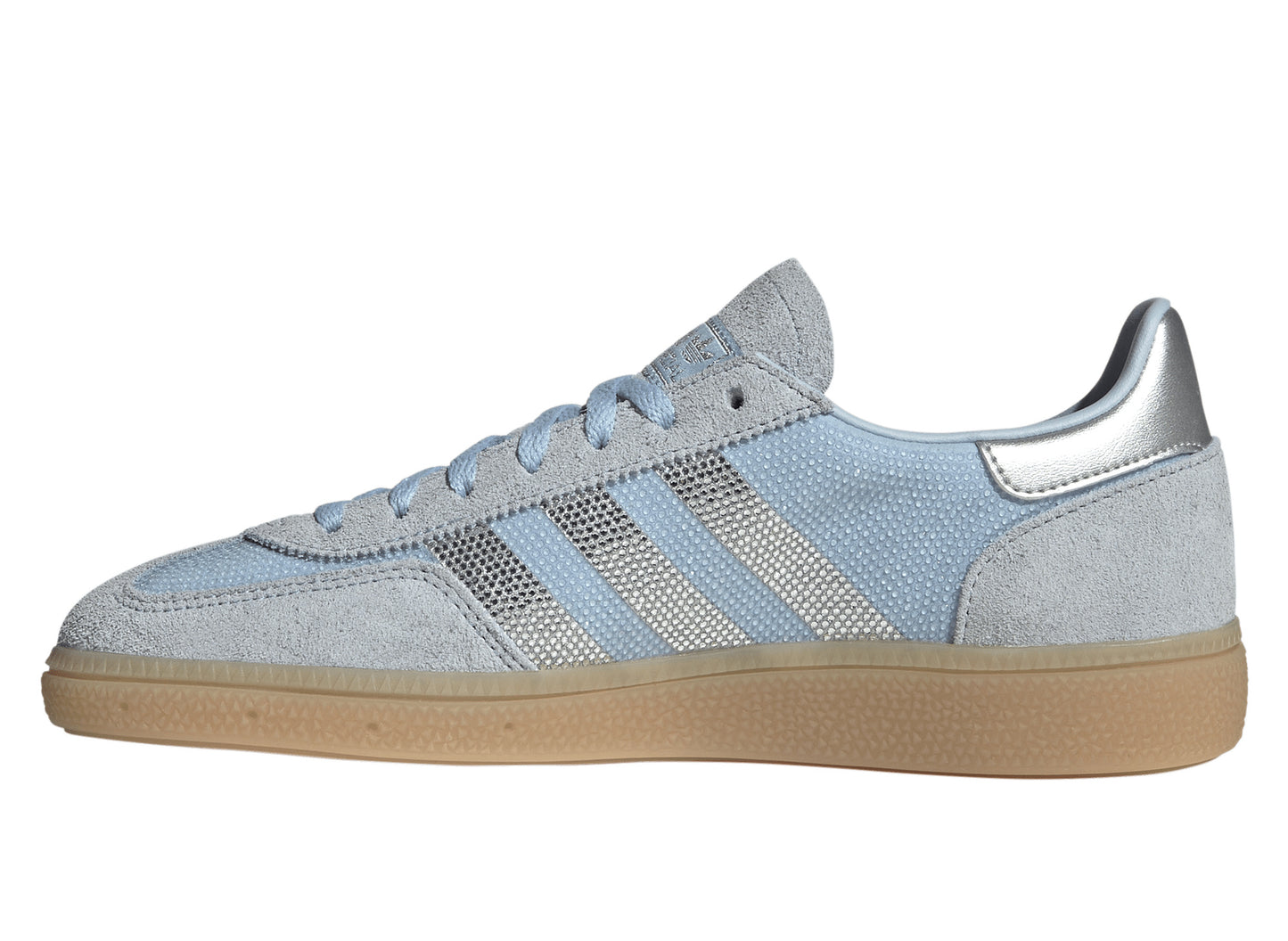 Women's Adidas Handball Spezial Rhinestone in Clear Sky / Silver Metallic — medial side