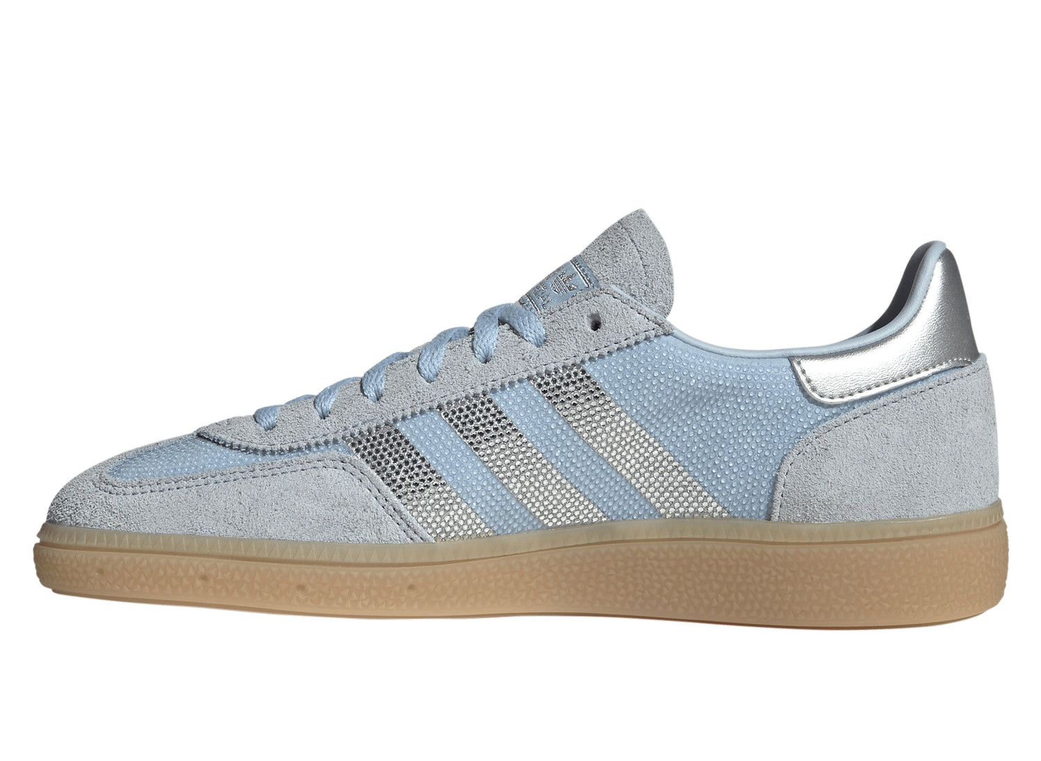Women's Adidas Handball Spezial Rhinestone in Clear Sky / Silver Metallic — medial side