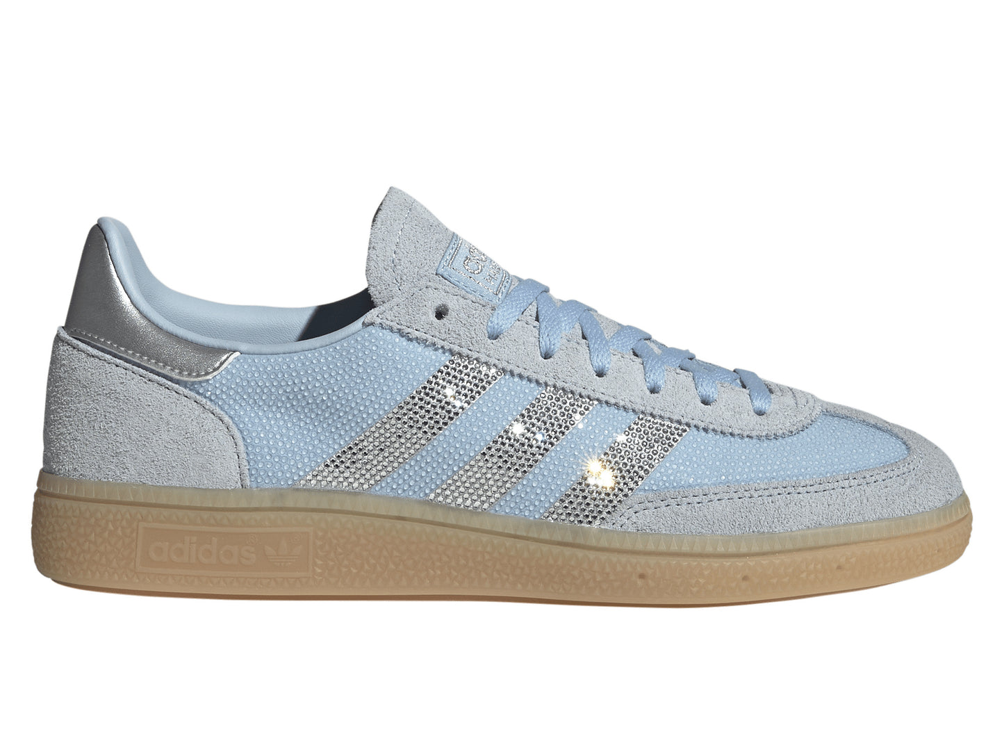Women's Adidas Handball Spezial Rhinestone in Clear Sky / Silver Metallic — right side