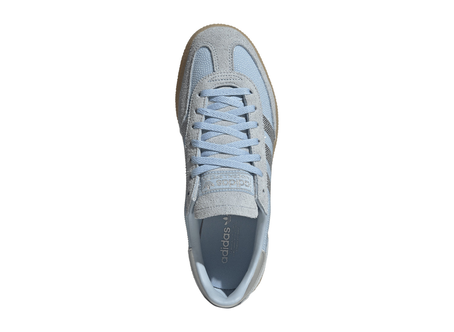 Women's Adidas Handball Spezial Rhinestone in Clear Sky / Silver Metallic — top