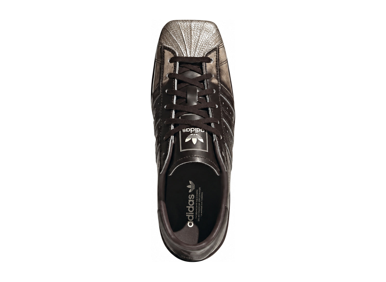 Women's Adidas Superstar SQ in Aurora Coffee / Silver Metallic / Cream White — top view