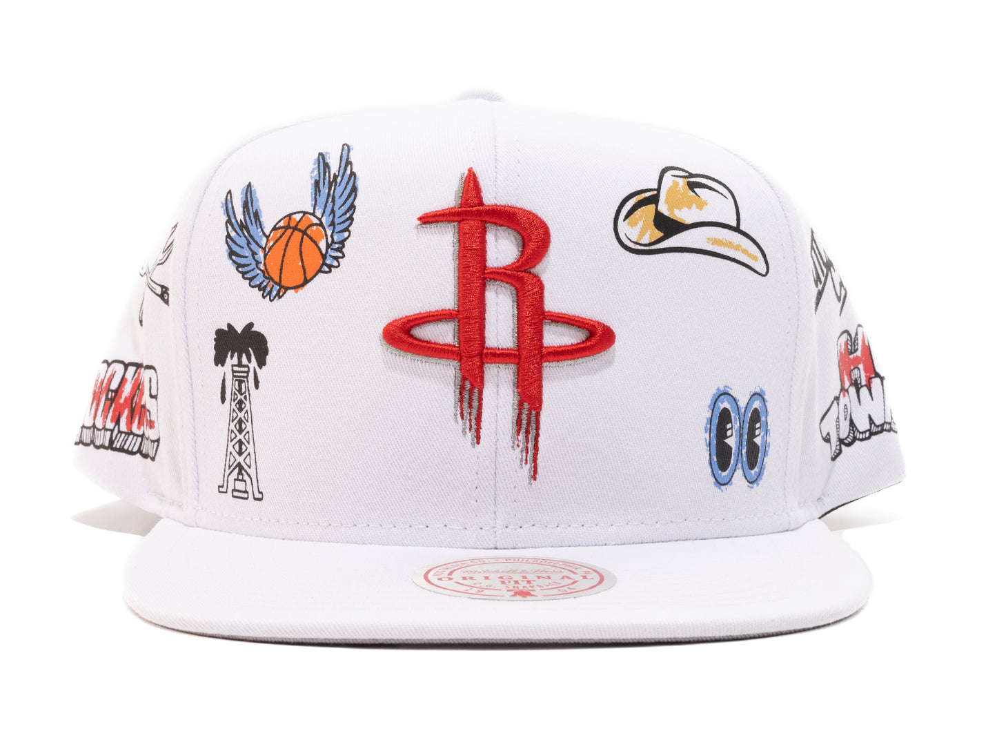 Gorra snapback de los Rockets de la NBA dibujada a mano de Mitchell & Ness