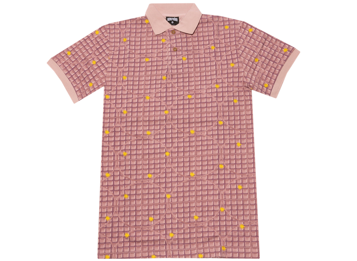Camisa abotonada tejida de manga corta Waffles color rosa helado