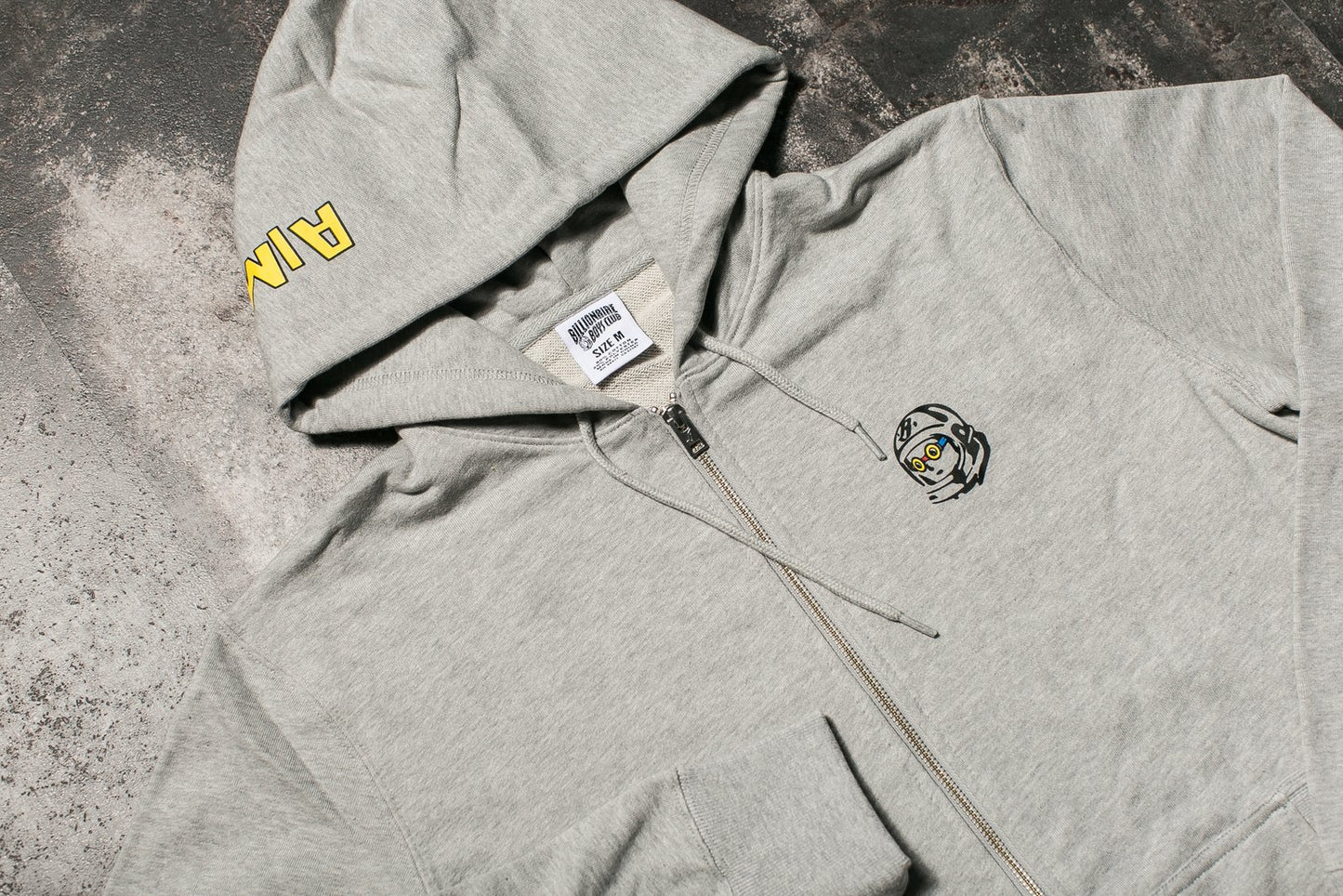 BILLIONAIRE BOYS CLUB KNOCKOUT ZIP UP HOODIE x HEBRU in Heather Gray, front detail