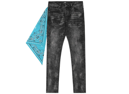 BLUECARATS The McQueen 5 Pocket Slim Fit Jeans in Black Acid Rain