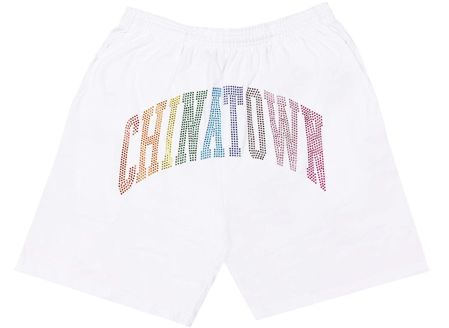 Pantalones cortos Chinatown Market Rainbow Rhinestone Arc en blanco