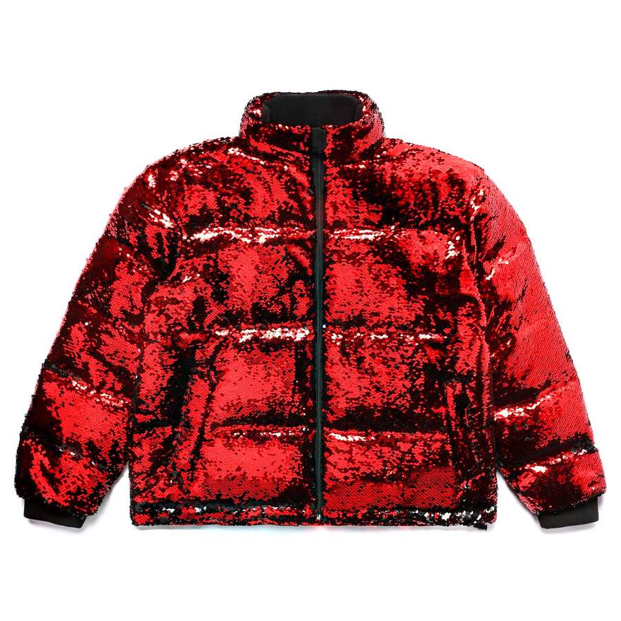 Chinatown Market Sequin Color Change Puffer in Black / Red