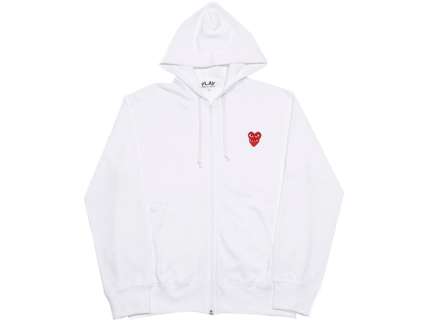 Comme des Garçons Play Zip-Up Double Heart Hoodie in White / Red / Black