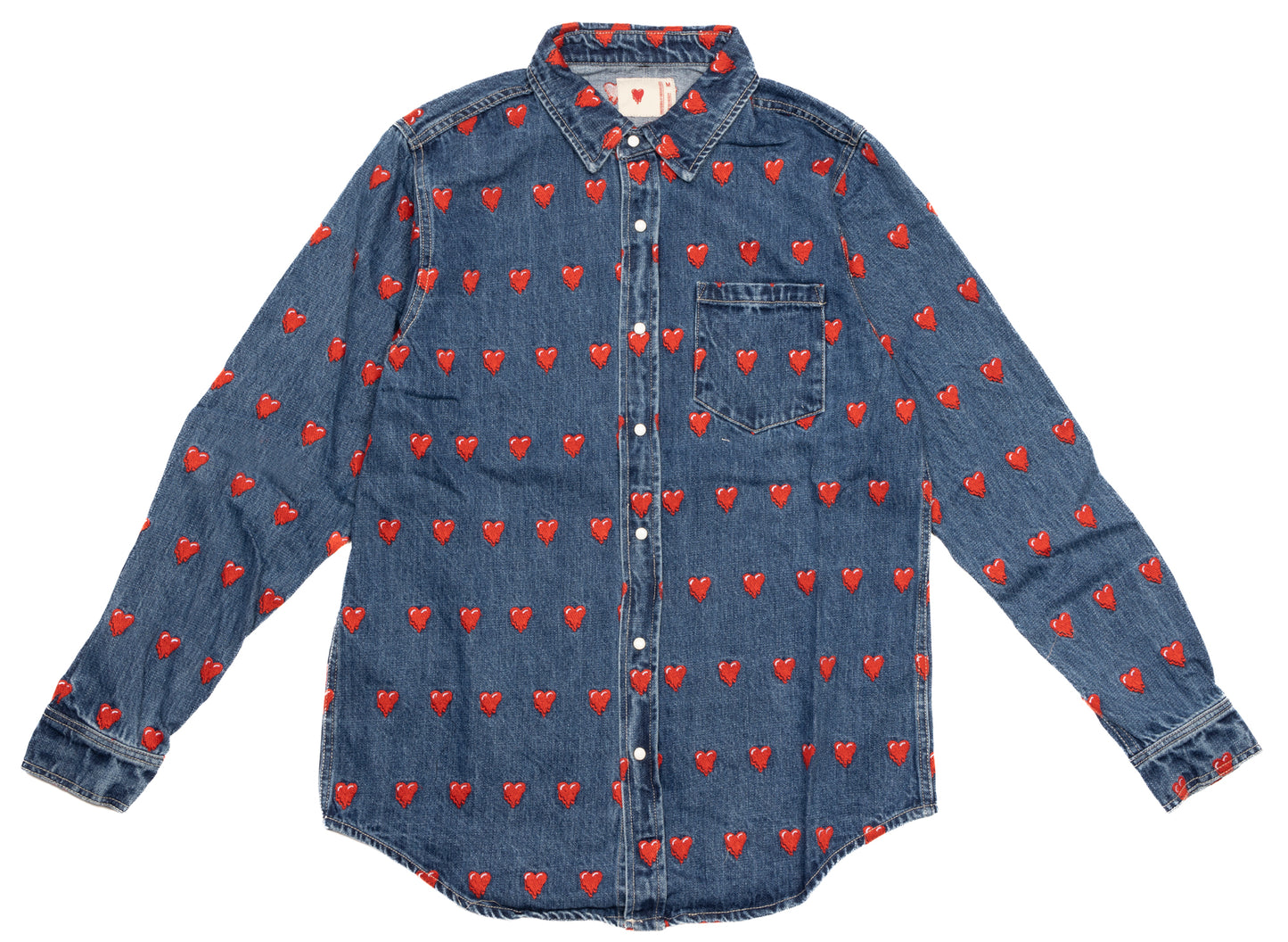 Emotionally Unavailable Pattern Button Up Shirt in Washed Blue