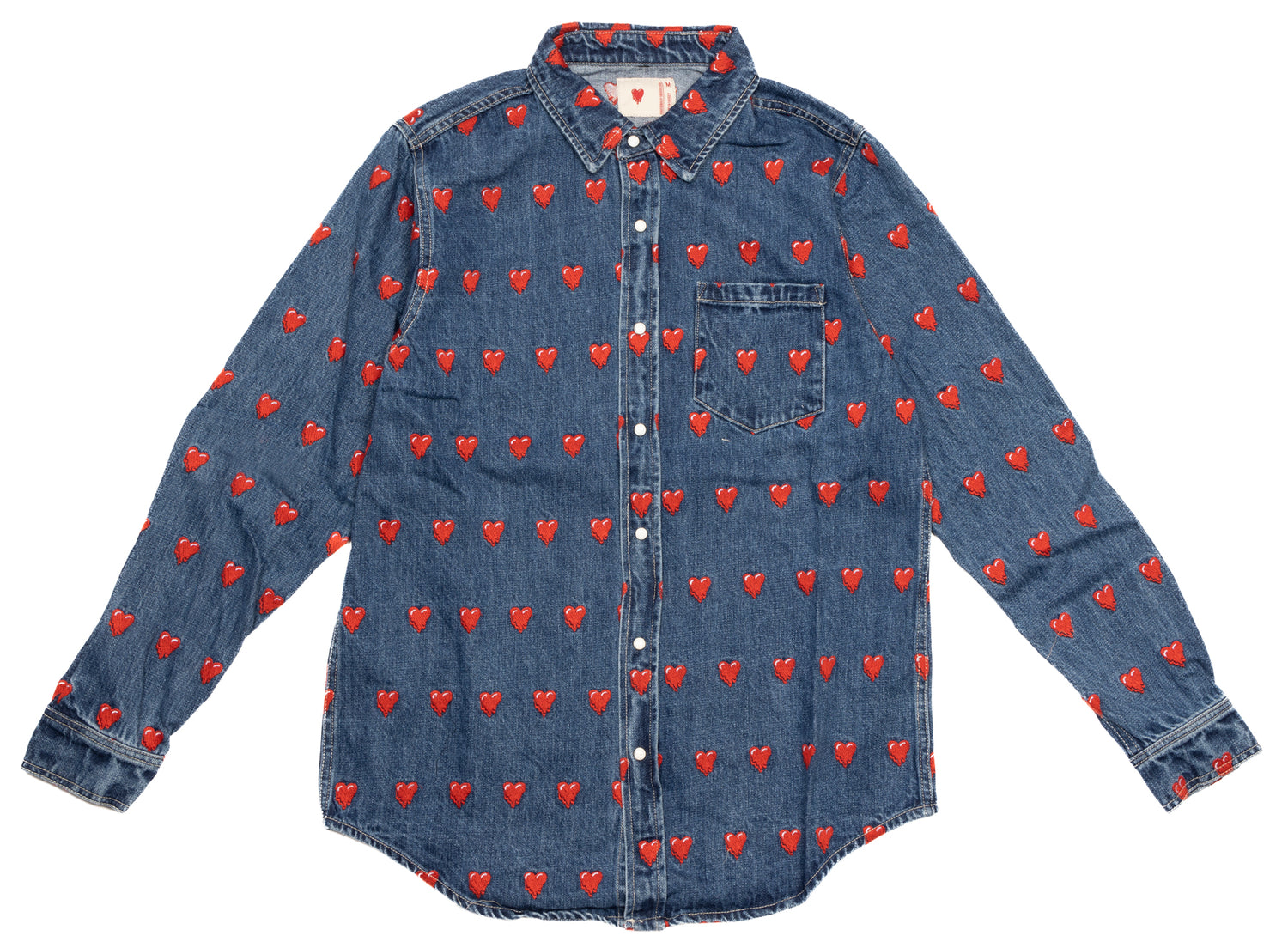 Emotionally Unavailable Pattern Button Up Shirt in Washed Blue