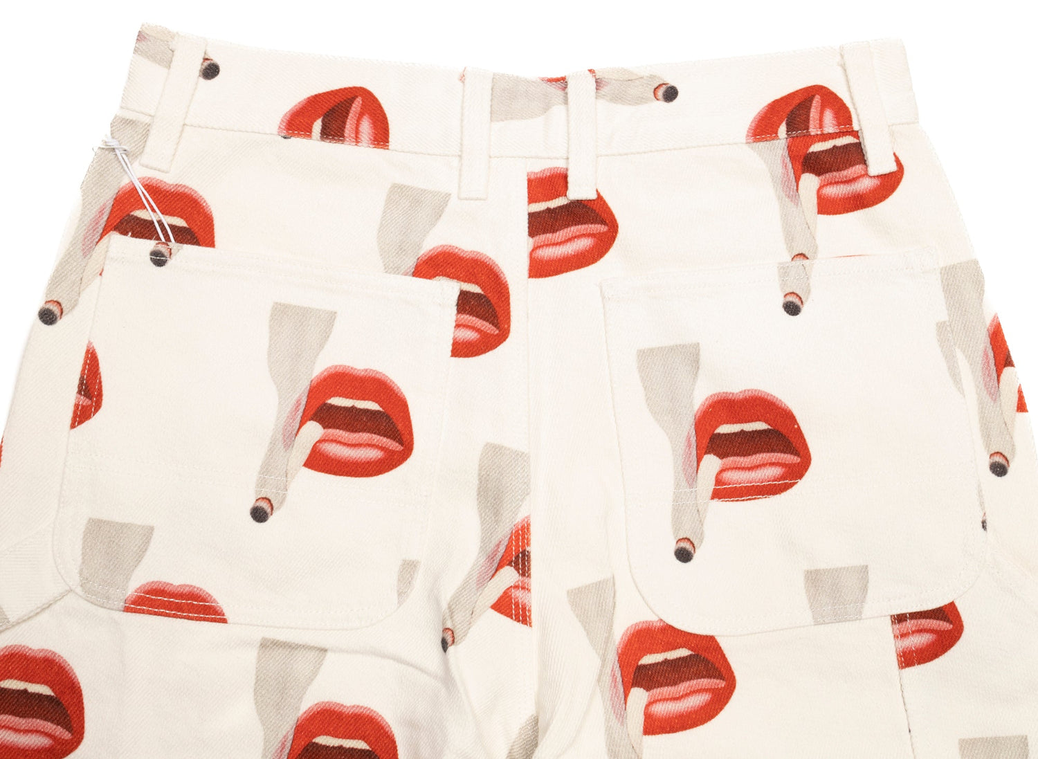 Emotionally Unavailable x Tom Wesselmann Smoking Lips Work Pants in White - view 2