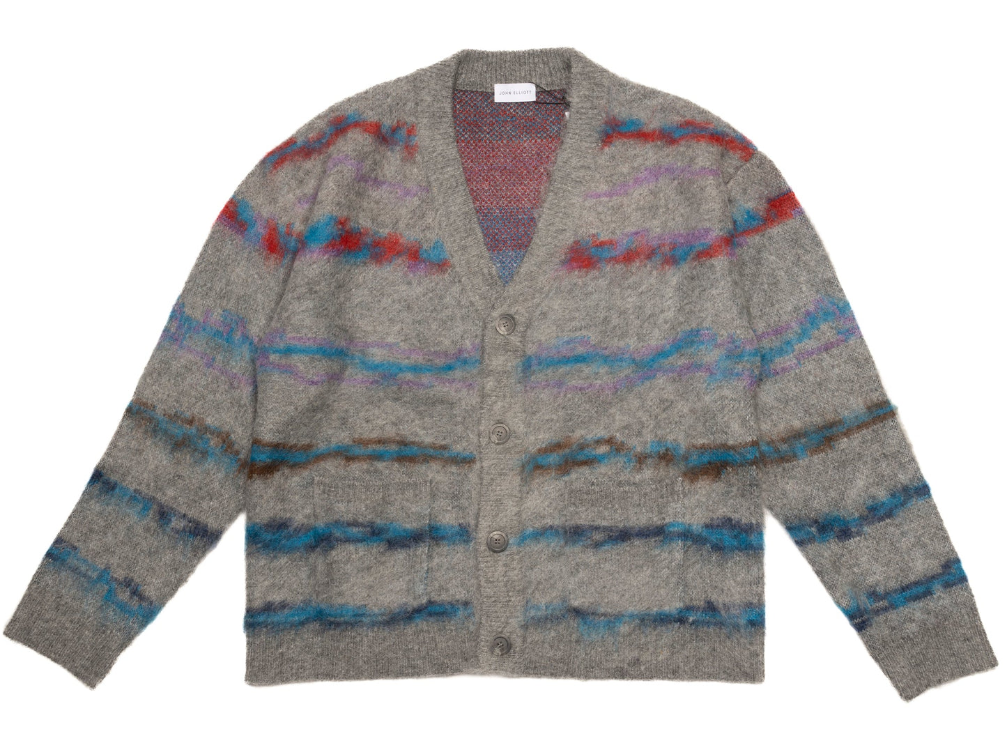 John Elliott Mohair Jacquard Cardigan in Grey / Purple