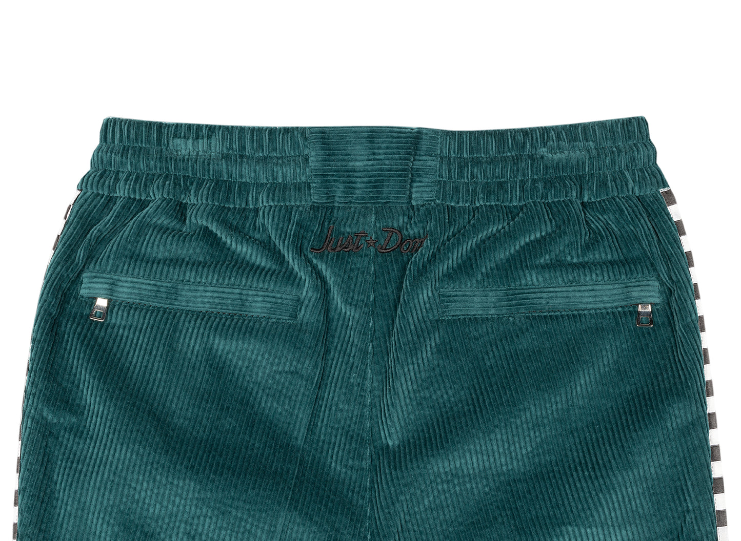 Just Don Corduroy Checkerboard Trousers in Teal / White / Black
