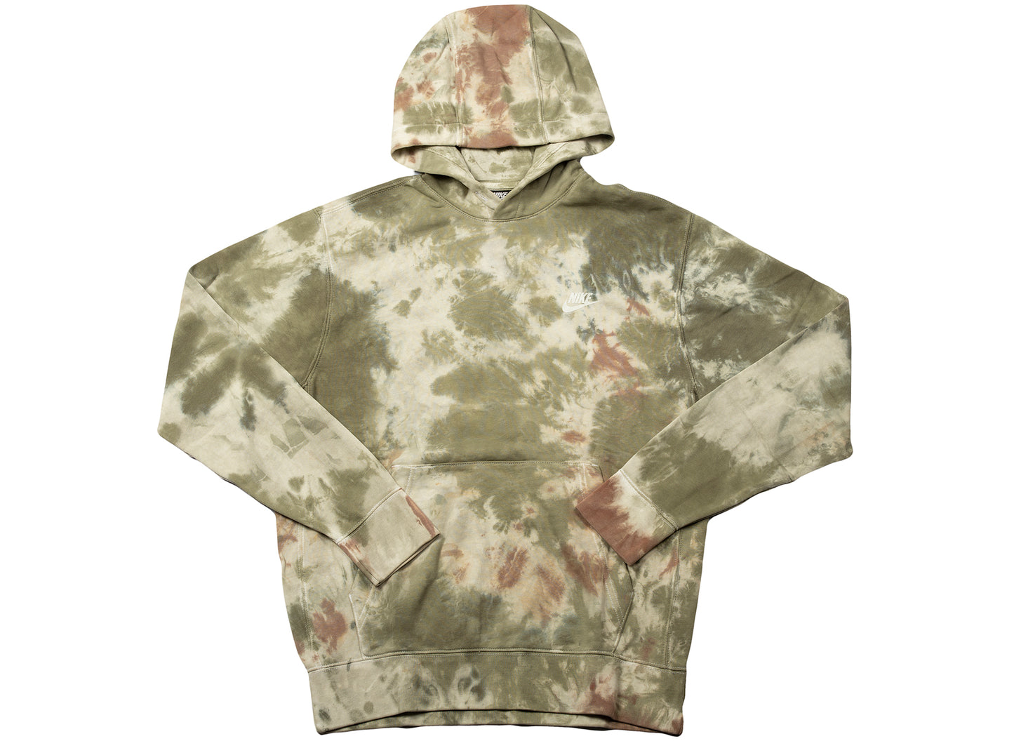 Nike Sportswear Pullover FT Dye Hoodie in Medium Olive / White