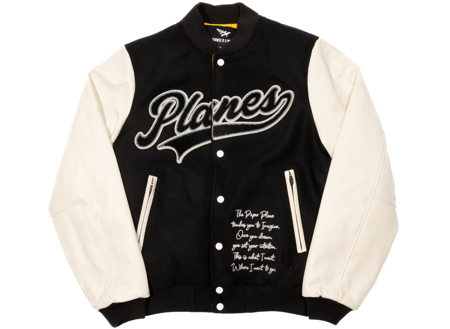 Paper Planes Varsity Jacket in Black
