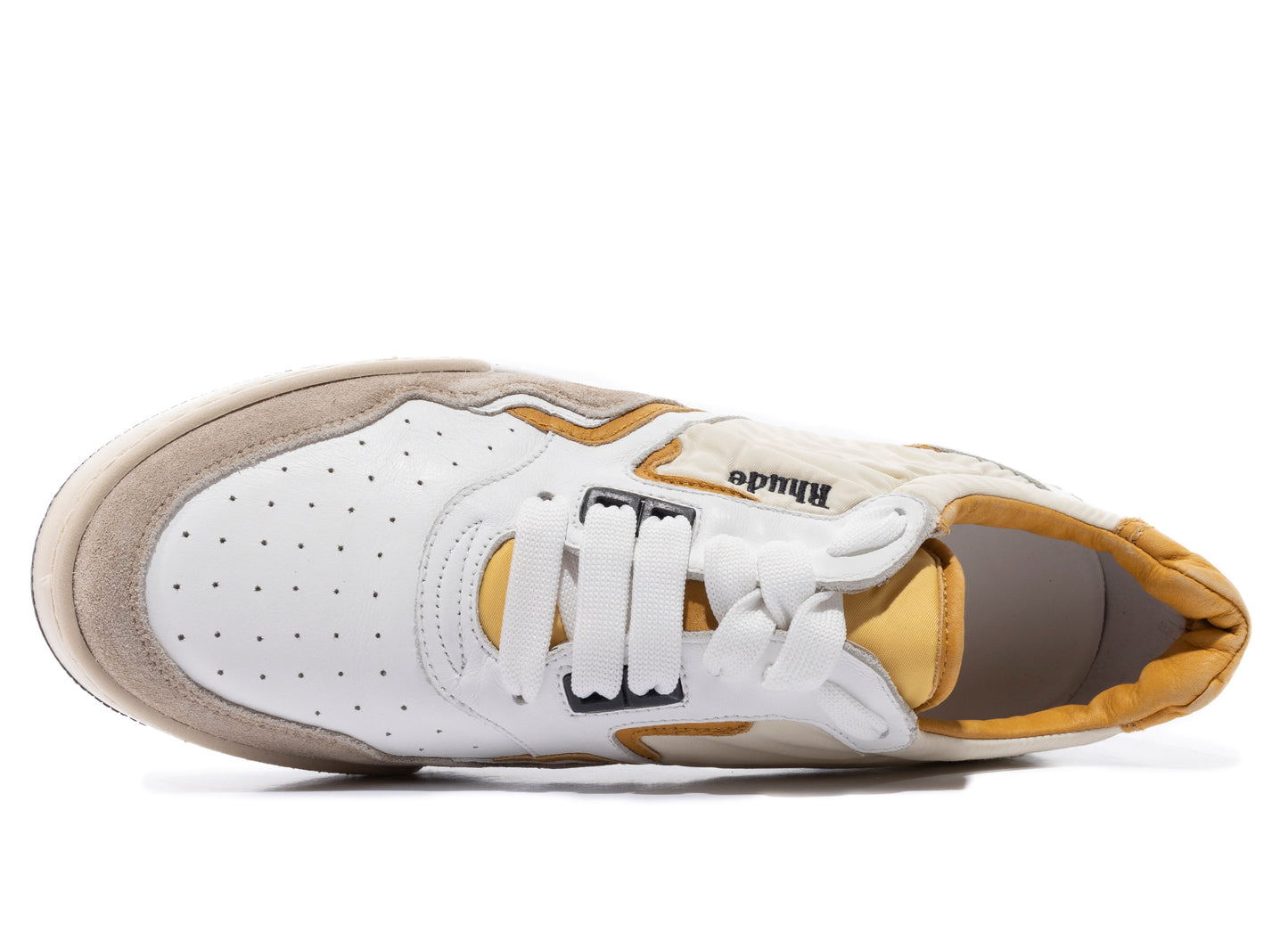 Rhude Racing Sneaker in White / Mustard / Beige - view 4