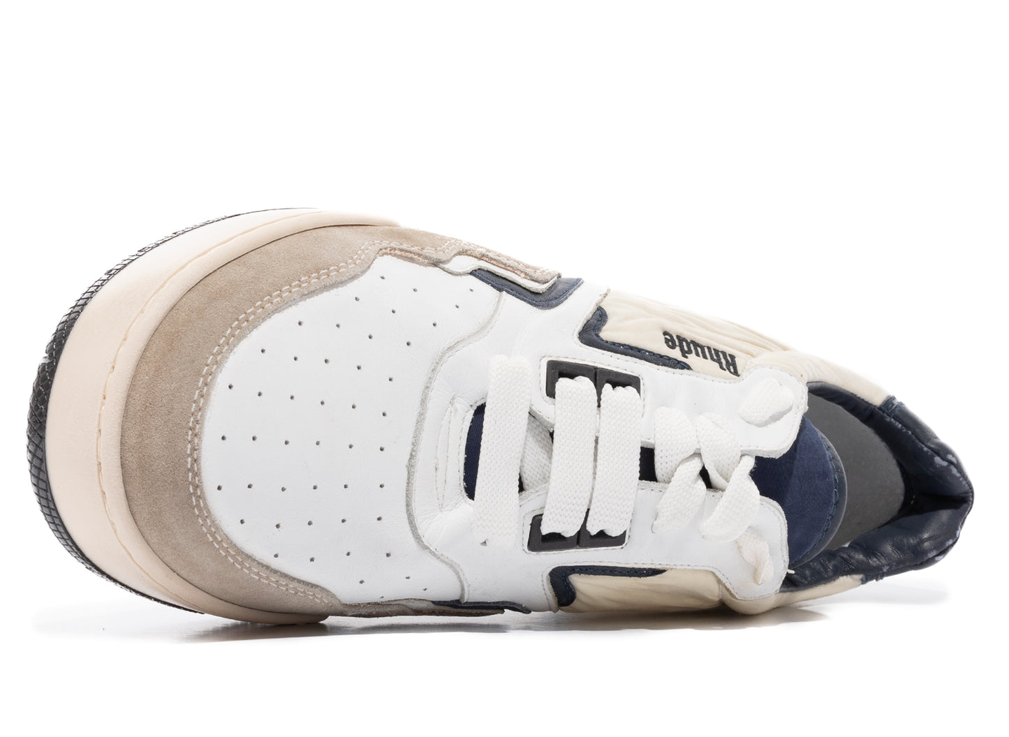 Rhude Racing Sneaker in White / Navy / Beige - view 4