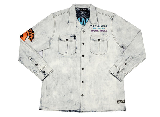 U.P.W.W. Bleached Denim Work Shirt in Blue