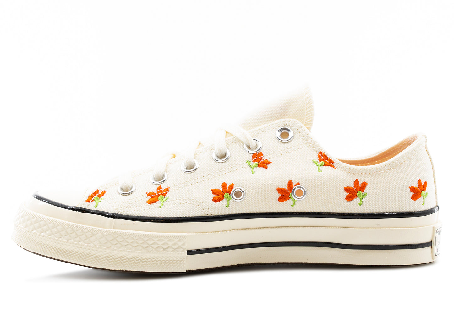 Women's Chuck 70 Ox 'Embroidered Garden Party' in Egret / Bright Poppy / Black