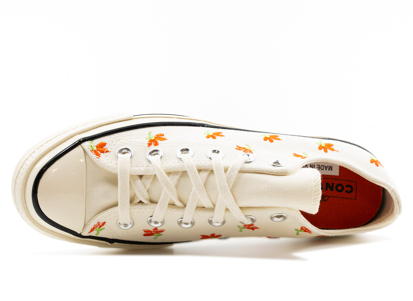Women's Chuck 70 Ox 'Embroidered Garden Party' in Egret / Bright Poppy / Black